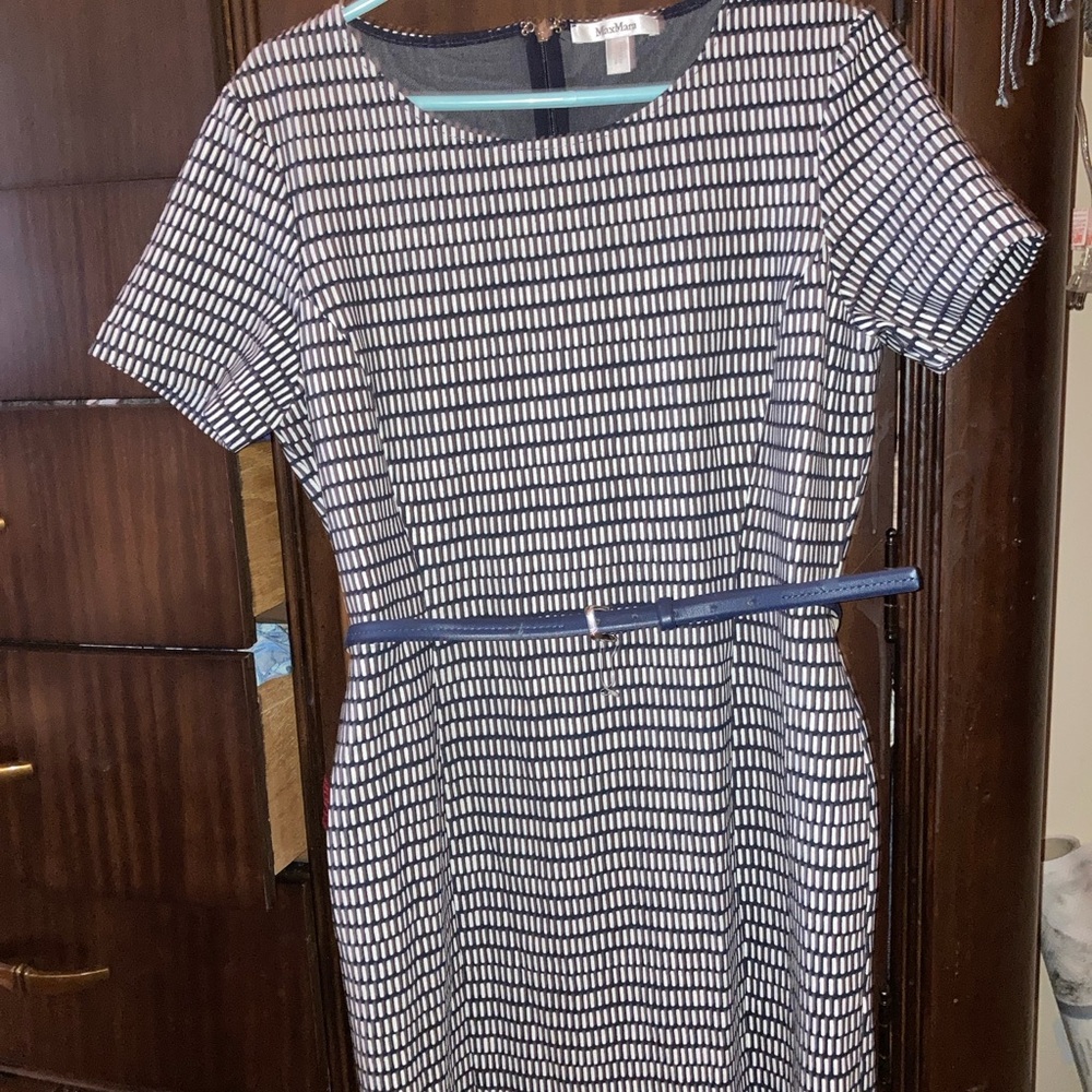 MAX MARA Navy and White Patterned Dress